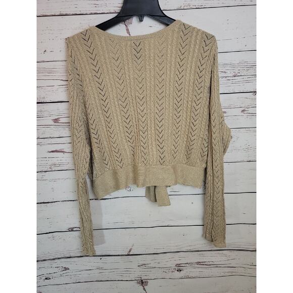 Lane Bryant Tan Metallic Shimmer Tie Front Cardigan Sweater Women's Size 22/24 - Picture 2 of 10